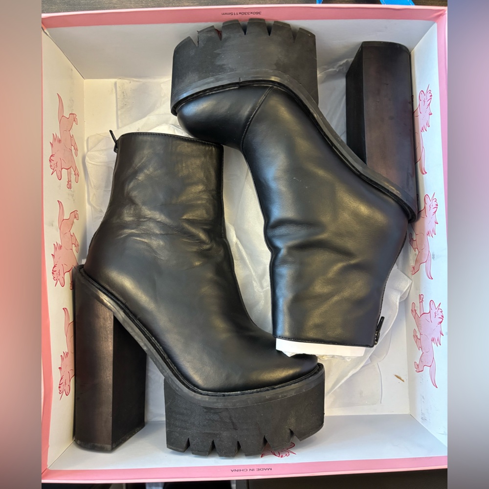 Jeffrey Campbell Black Leather Mulder Platform Booties Size US 7.5 - Picture 5 of 6